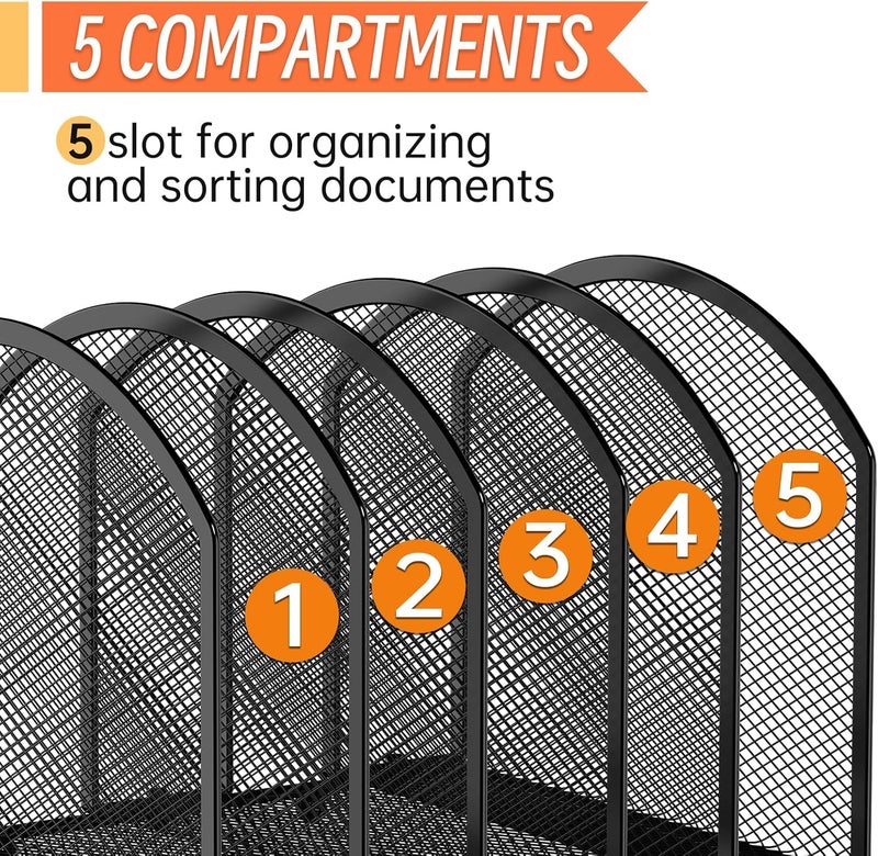 MINDEPOT Desk File Organizer 5 Sections Desktop Organizer File Mail Sorter Office Organization File Folder Holder for Office School & Classroom (Black, 5 Section - 2Pack) - Image 4